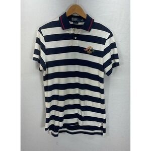 VTG Polo Ralph Lauren Shirt Mens M‎ Blue bold Stripe LG Crest LOGO